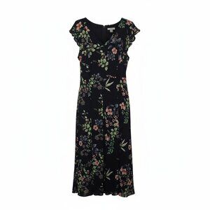 Tommy Hilfiger Navy Floral Midi Flutter Sleeve V Neck Women's Dress - Size 10